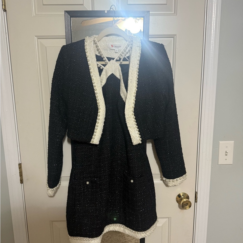 Black and White Tweed Dress with Jacket